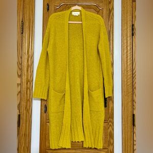 Anthropologie 100% Alpaca sweater duster, mustard chartreuse, XS-Med